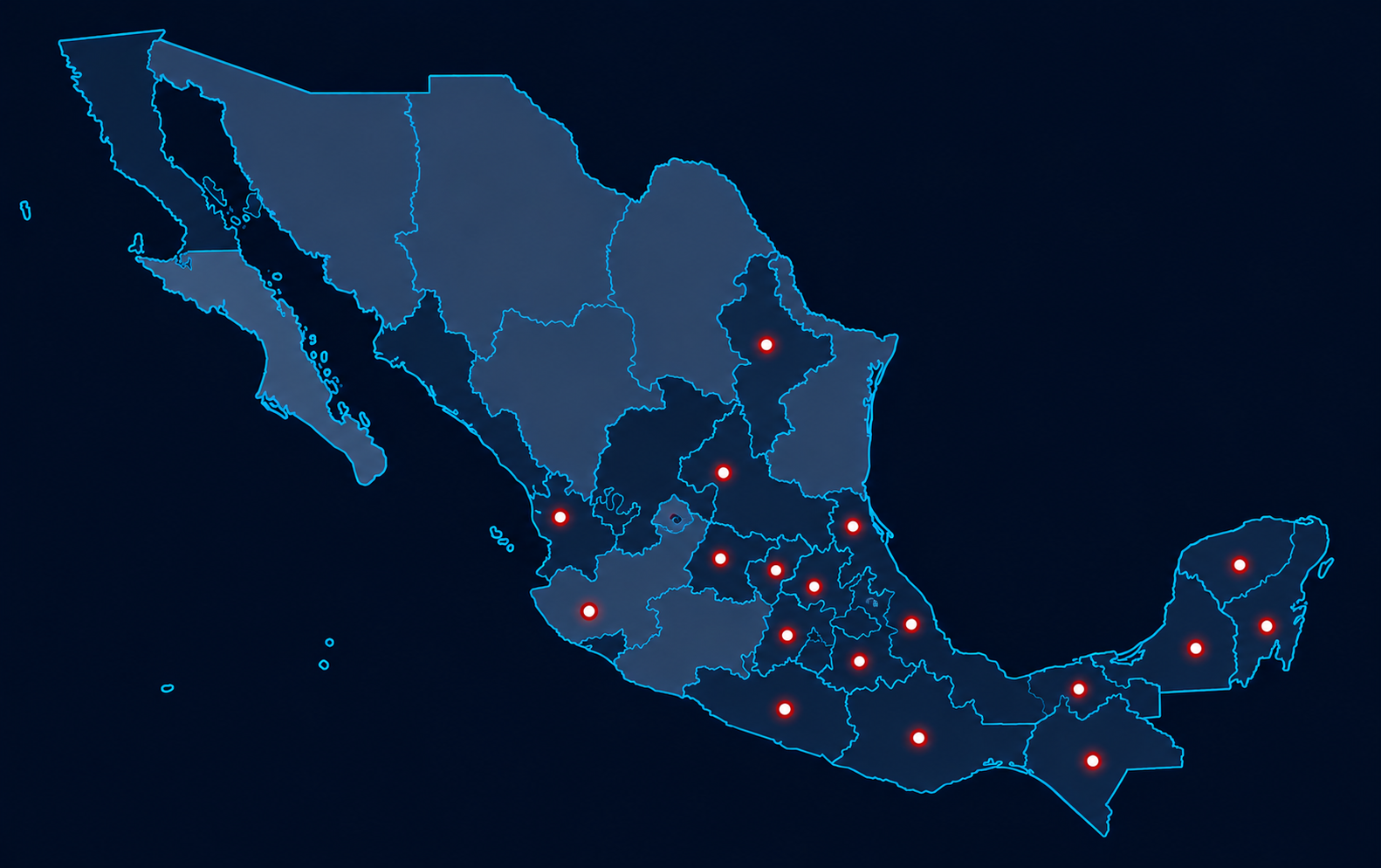 Mapa de servicio de CG Tech Systems con alcance operativo en la República Mexicana
